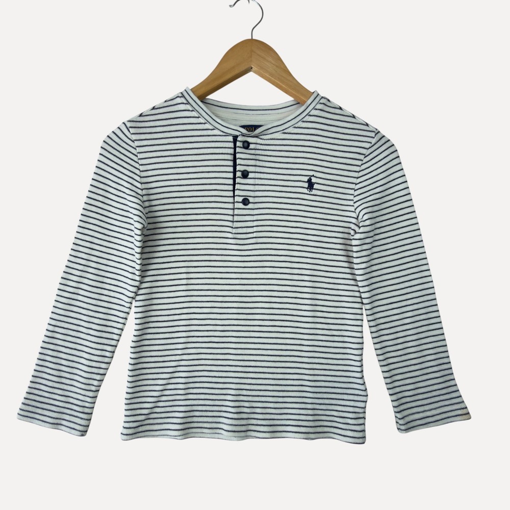Polo Ralph Lauren Henley Shirt Boys 7 Waffle Knit Cotton Striped Long Sleeve